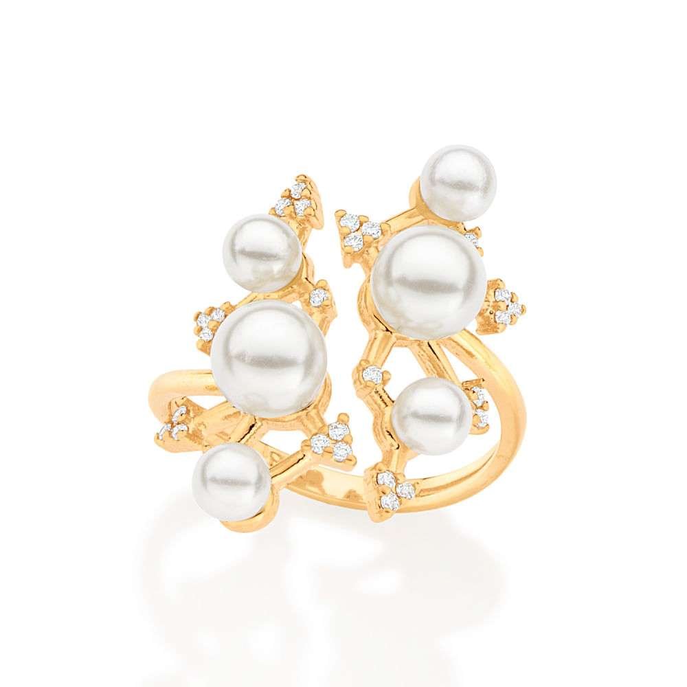 Sortijas perlas con circonias enchapadas en oro 18k 2 Sortijas perlas con circonias enchapadas en oro 18k