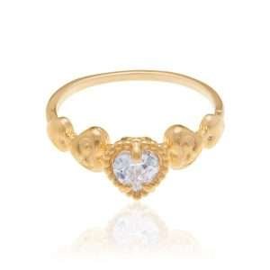 Alternative view of Anillo por 4 corazones y circonias enchapadas en oro de 18k