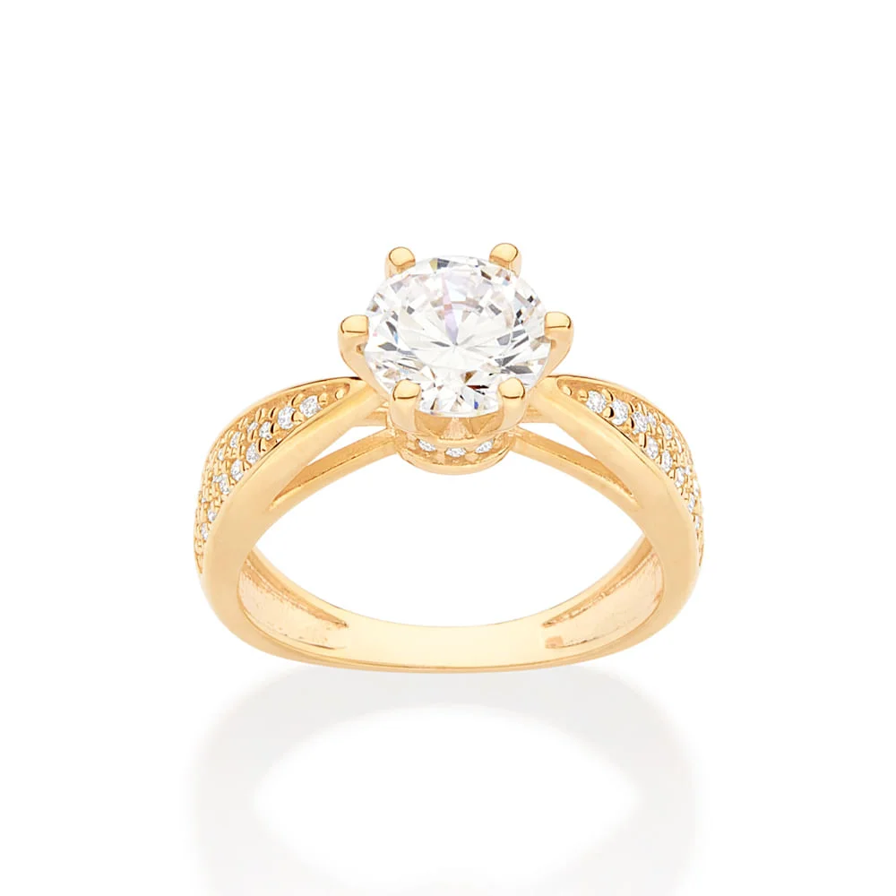 Anillo solitario con Circonias Enchapadas en Oro de 18k 4 Anillo solitario con Circonias Enchapadas en Oro de 18k - Imagen 2